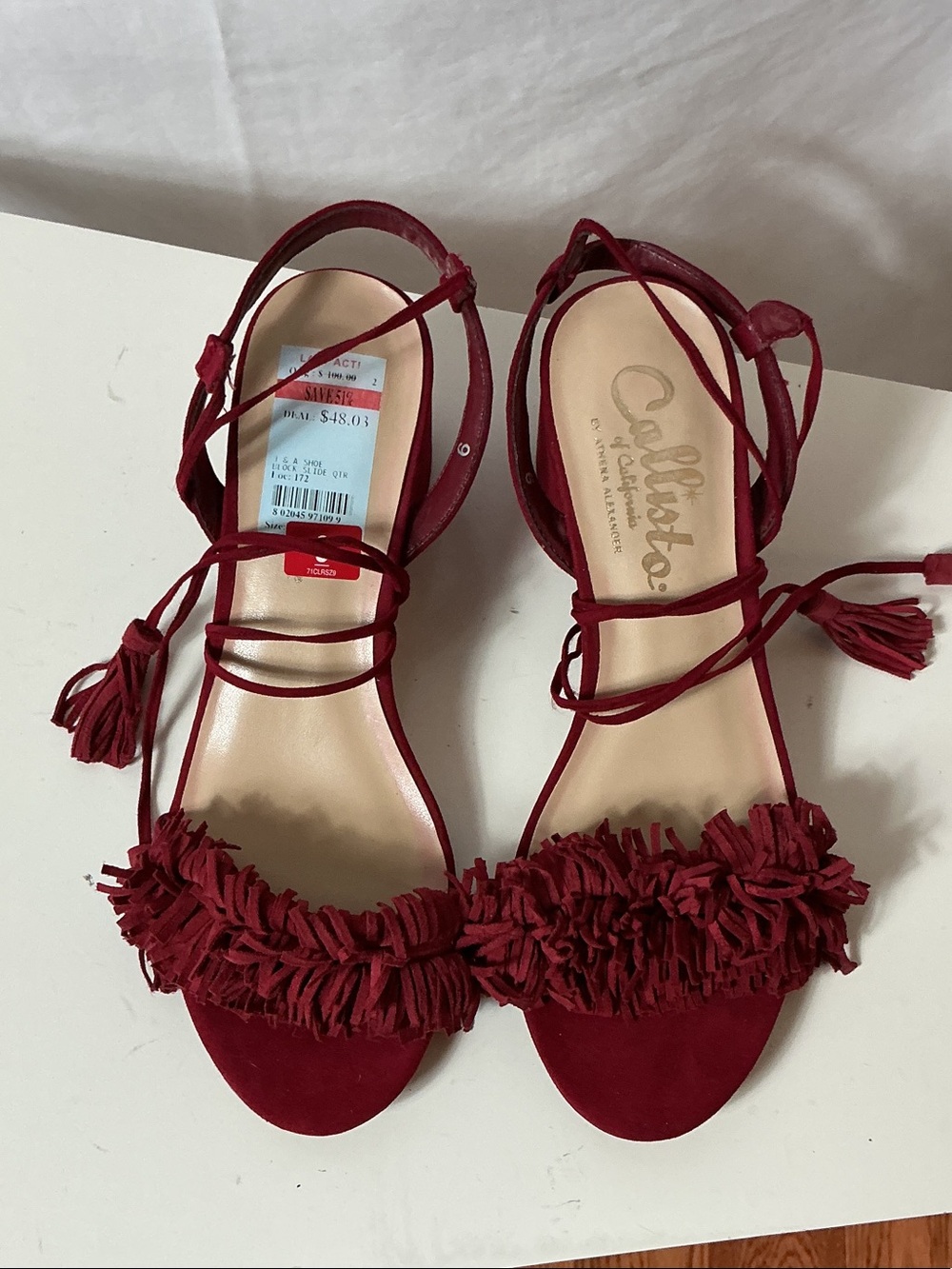 Callisto Red Fringe Lace-Up Sandals